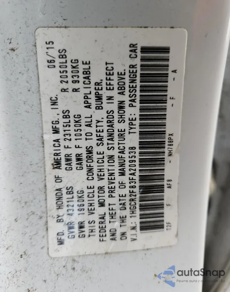 2015 Honda Accord Exl z USA, uszkodzony, nr VIN 1HGCR2F83FA209538